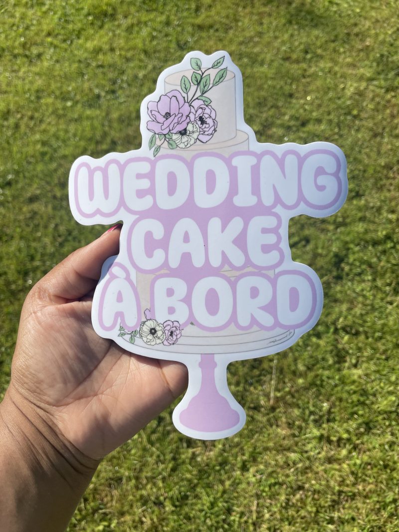 Sticker Magnétique pour voiture - wedding cake à bord - parme et beige